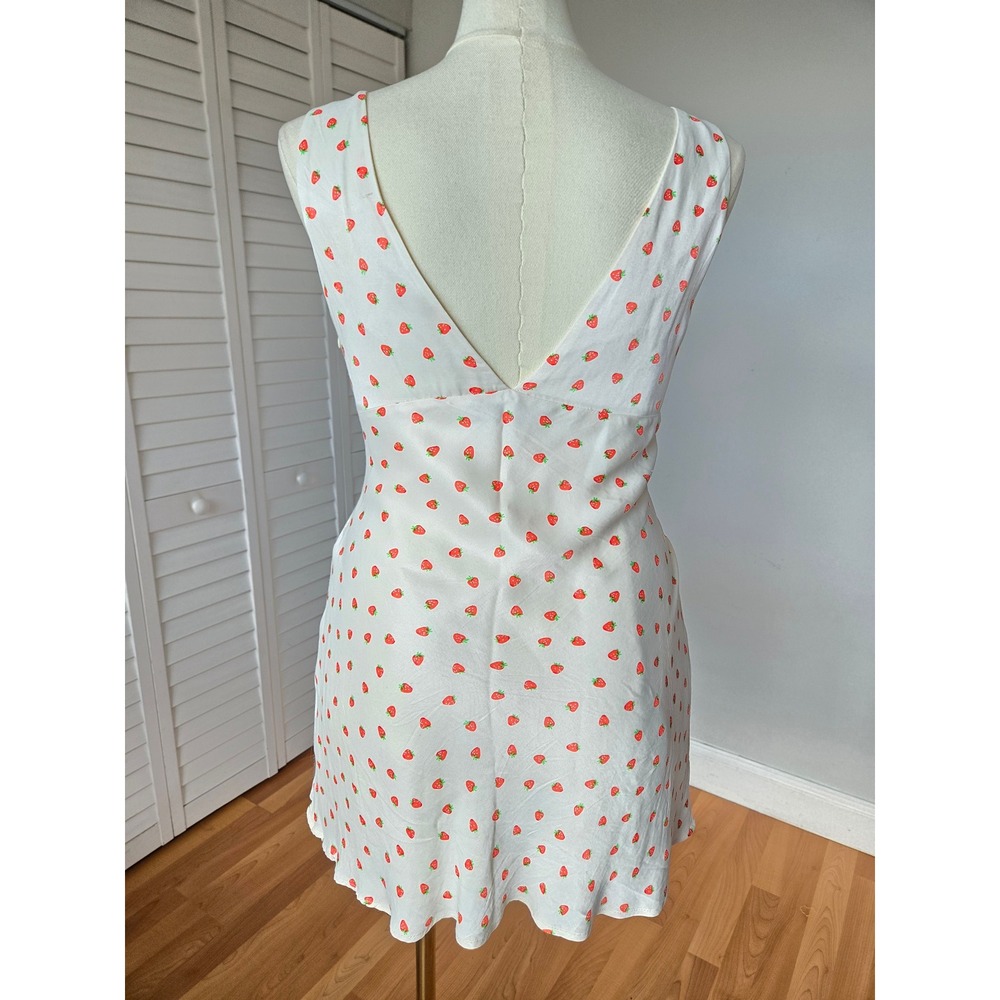 Zara Strawberry Print Bias Mini Dress Size L White Red Y2K Coquette Cottage Chic - Picture 6 of 9